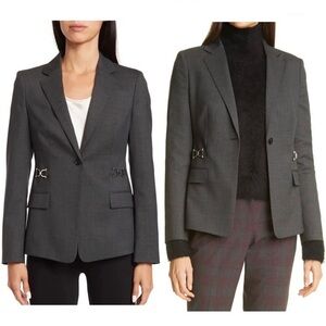 Hugo Boss Jelila plaid wool blend blazer size 6 color grey plaid 595$